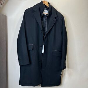 COLE HAAN Men’s Black Wool-Blend Twill Coat Size M